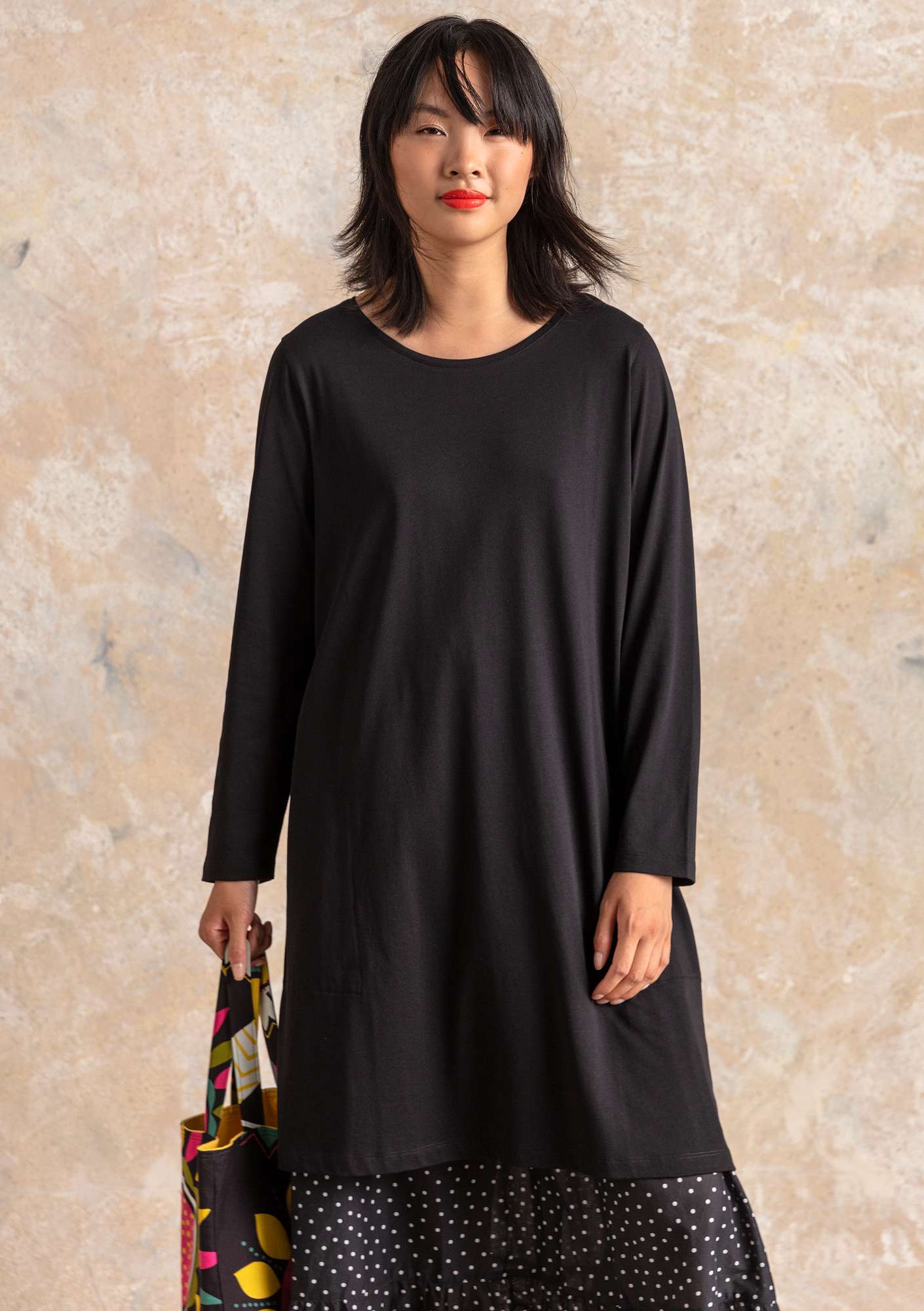 “Aria” organic cotton/modal jersey tunic black thumbnail