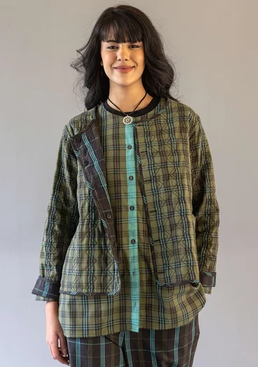 “Kerala” reversible checked organic cotton jacket - black