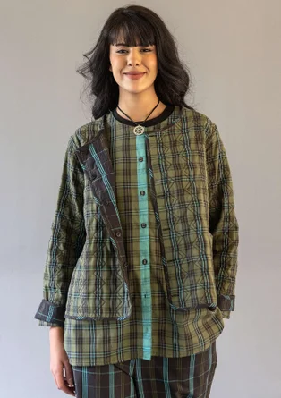 “Kerala” reversible checked organic cotton jacket - black