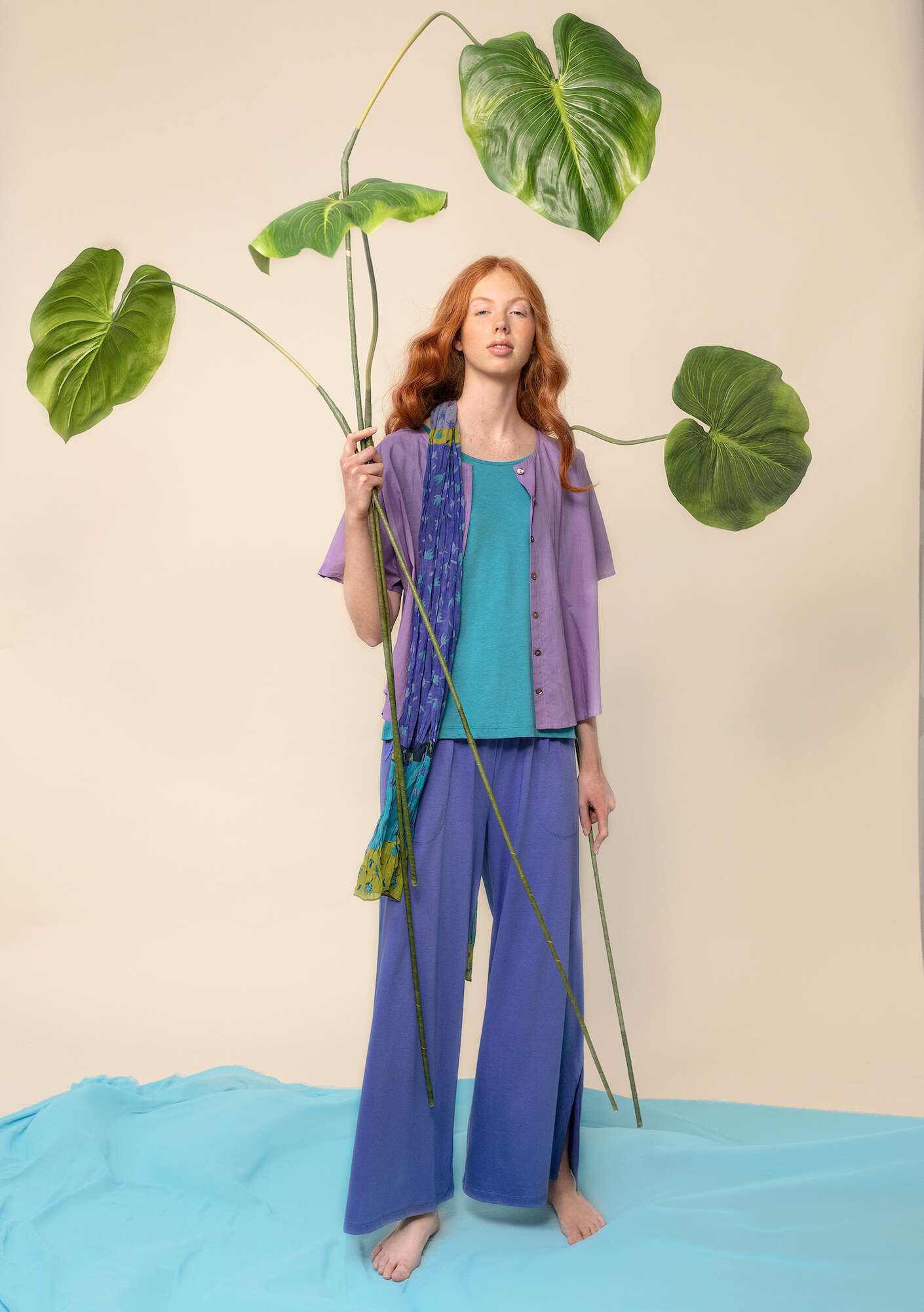 Organic cotton/modal jersey trousers sky blue