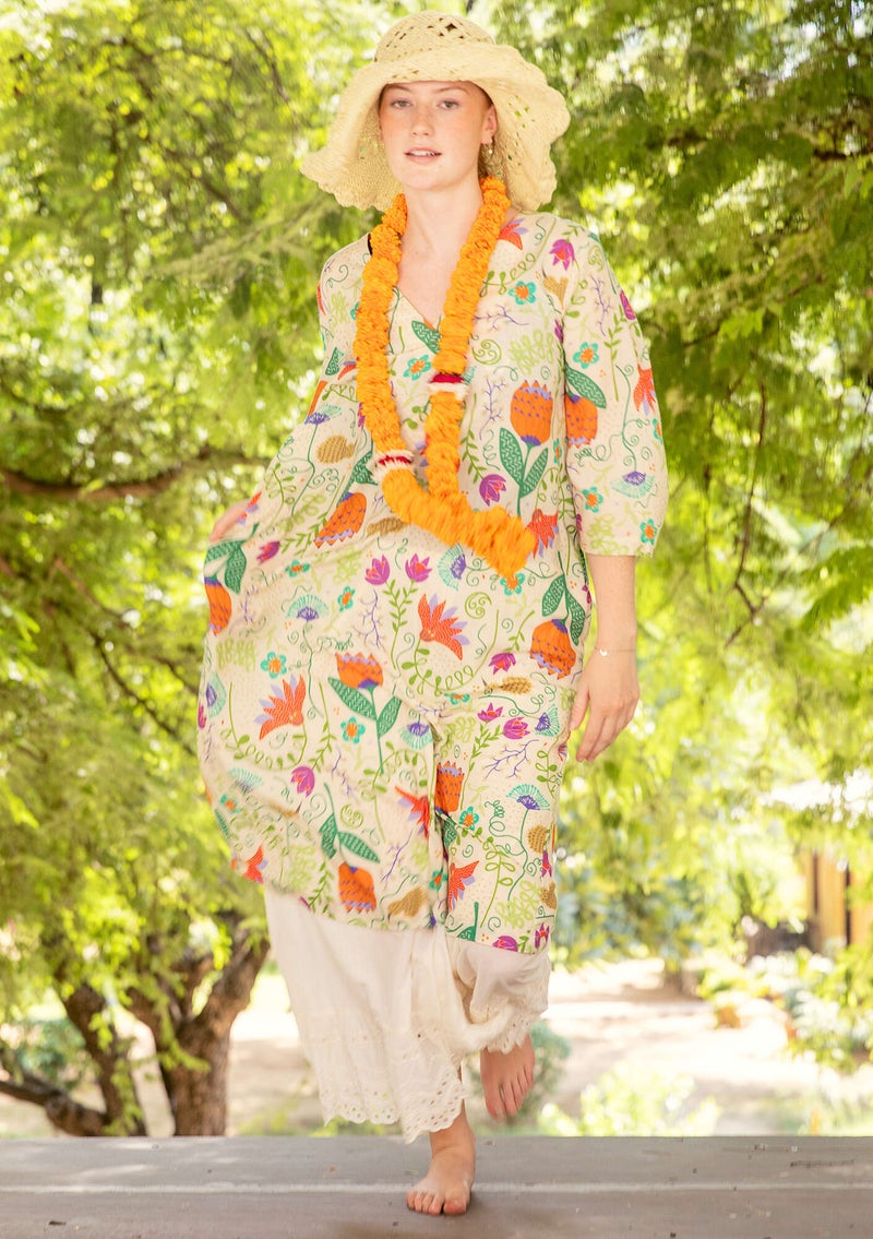 “Kiwi bird” woven organic cotton dress multicoloured
