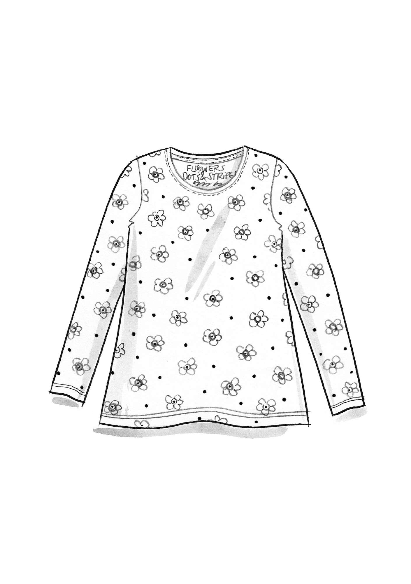 “Pytte” jersey top in organic cotton/elastane ecru/patterned