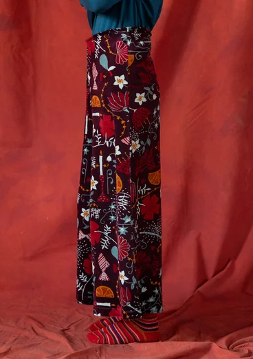 “Fyrverkeri” velour pants in organic cotton/recycled polyester - aubergine/mønstret