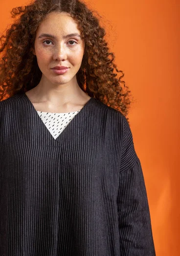 Jurk "Jasmine" van geweven linnen - zwart/gestreept