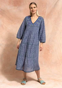 Klänning "Melodie" i ekologisk bomull - ljus indigo