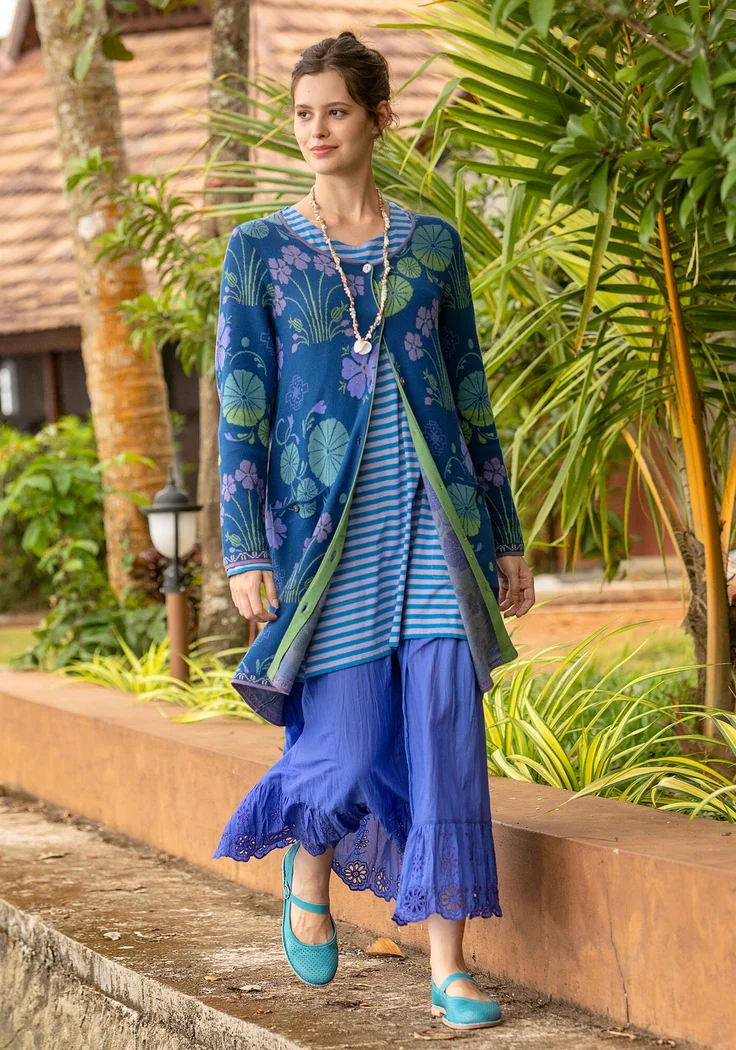 Langstrickjacke „Täppa“ aus Bio-Baumwolle - indigoblau