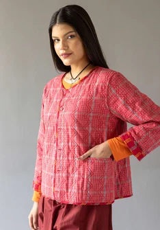 “Kerala” reversible checked organic cotton jacket - parrot red