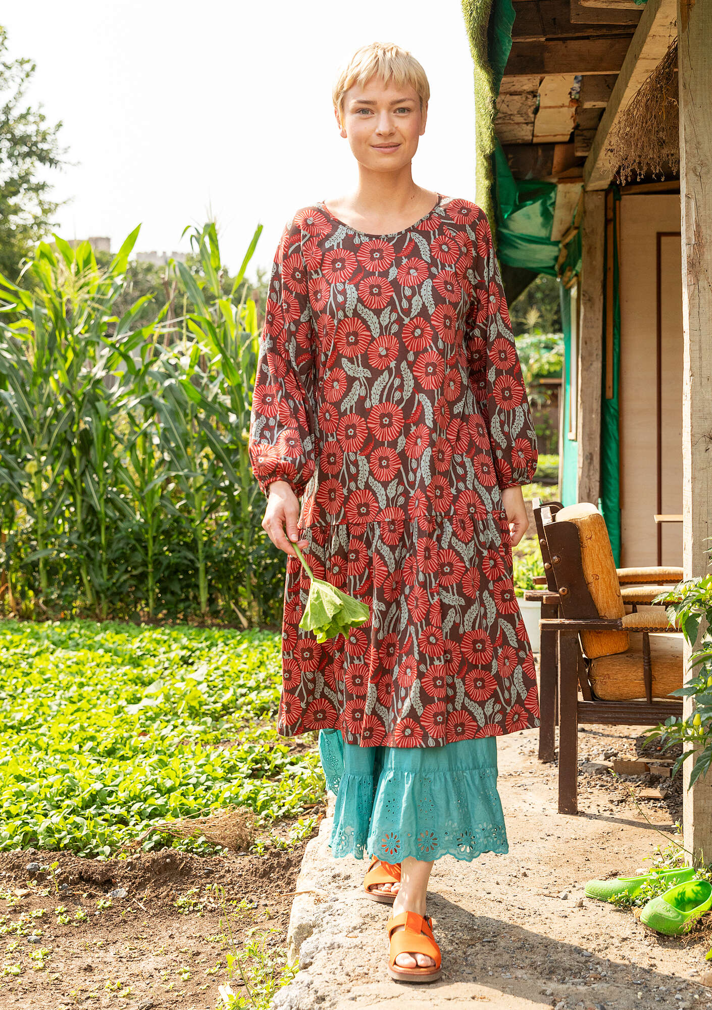 パーティードレス Poppy Flowers Print Jersey Dress Poppy_2BBlue_2BFitted_2BMaxi_2