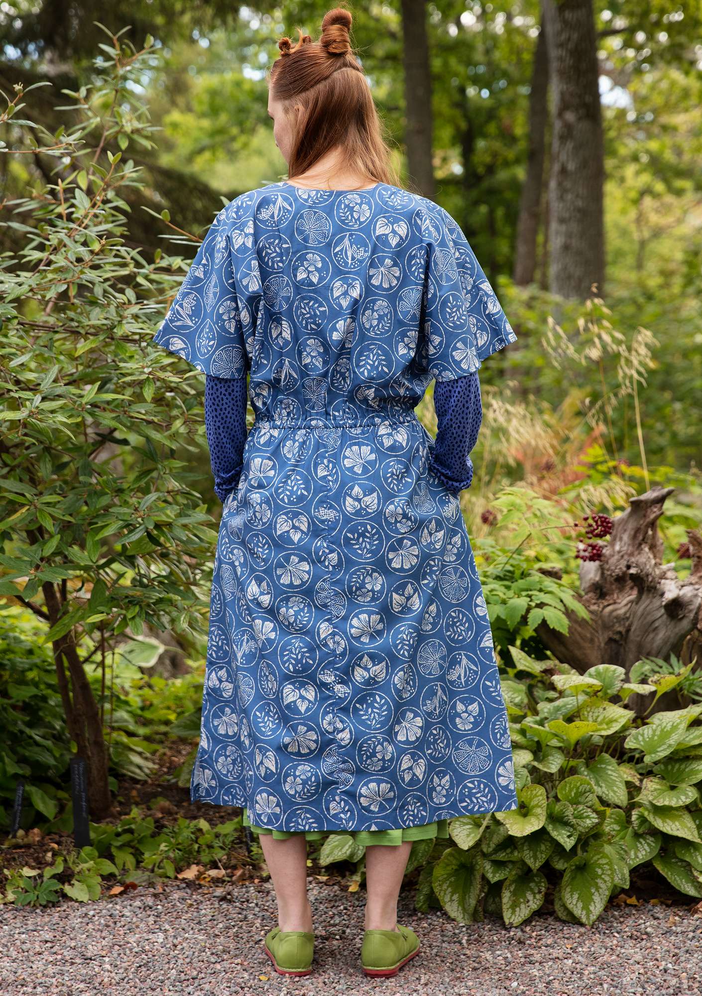 “Kusama” woven organic/recycled cotton dress flax blue thumbnail