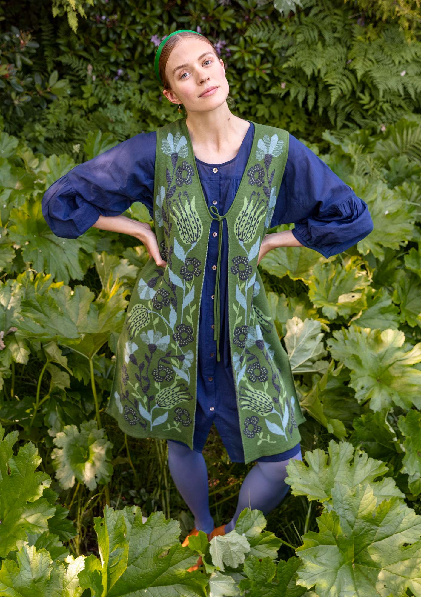 Klippros knit fabric waistcoat grass green