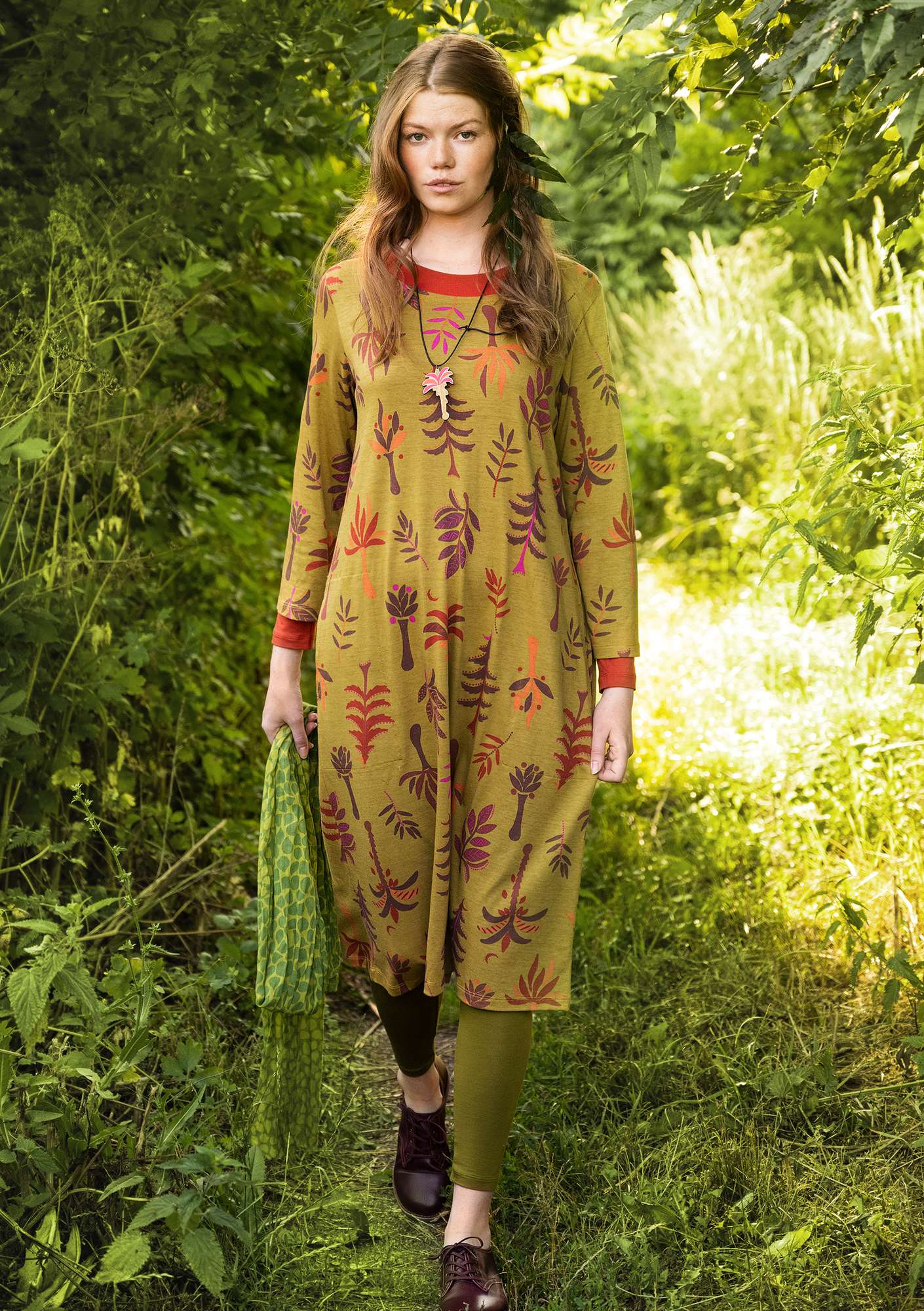 “Forest” jersey dress in organic cotton/modal ochre thumbnail