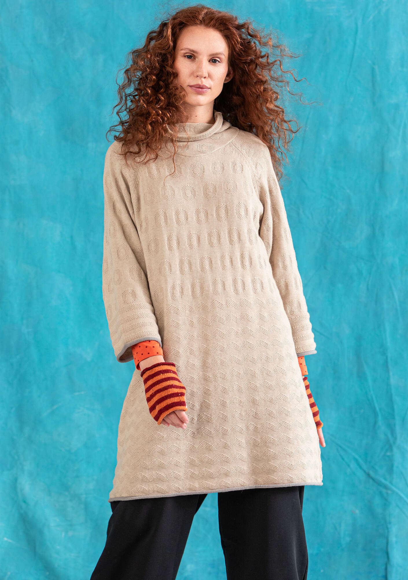 “Rainbow” organic cotton/wool knit tunic  dark natural thumbnail