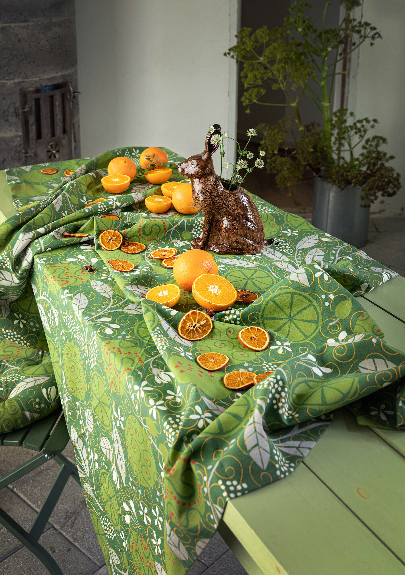 “Pomerans” organic cotton tablecloth coriander