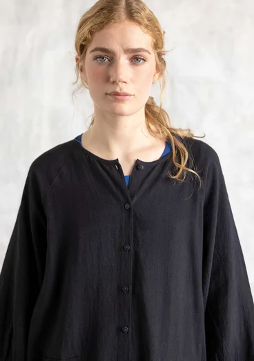 “Rut” woven viscose/linen smock blouse - black