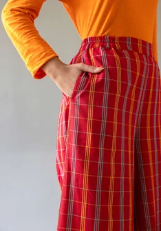 “Kerala” checked organic cotton trousers - parrot red