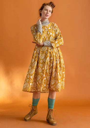 Robe tissée « Hedda » en coton biologique - moutarde/motif