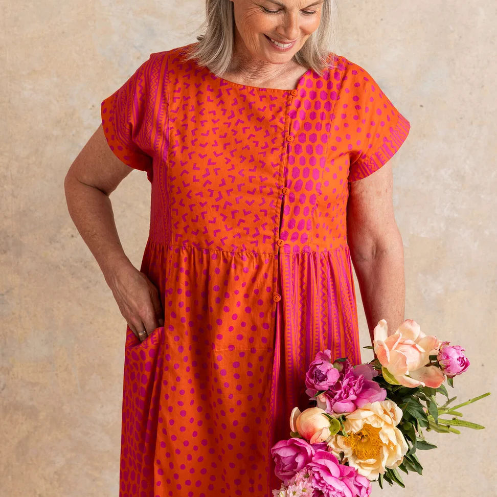 Webkleid „Sally“ aus Bio-Baumwolle - grapefruit