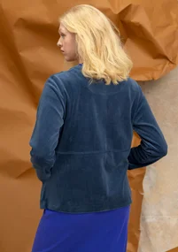 Einfarbige Veloursjacke aus Bio-Baumwolle/Recycling-Polyester - pazifikblau
