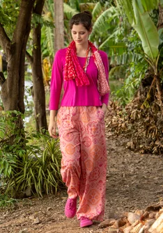 Digitaal bedrukte broek "Poesi" van biologisch katoen - asroze