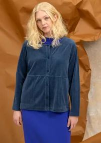 Einfarbige Veloursjacke aus Bio-Baumwolle/Recycling-Polyester - pazifikblau