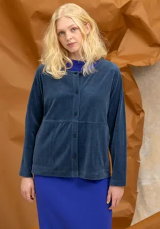 Einfarbige Veloursjacke aus Bio-Baumwolle/Recycling-Polyester - pazifikblau
