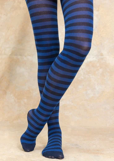 Striped organic cotton tights - ink blue/bright blue