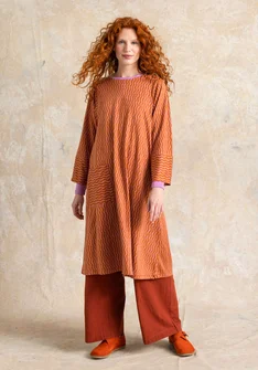 “Ellen” striped/solid-colour organic cotton/modal jersey dress - cinnamon/patterned