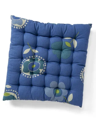 “Tulipanaros” seat cushion in organic cotton - flax blue