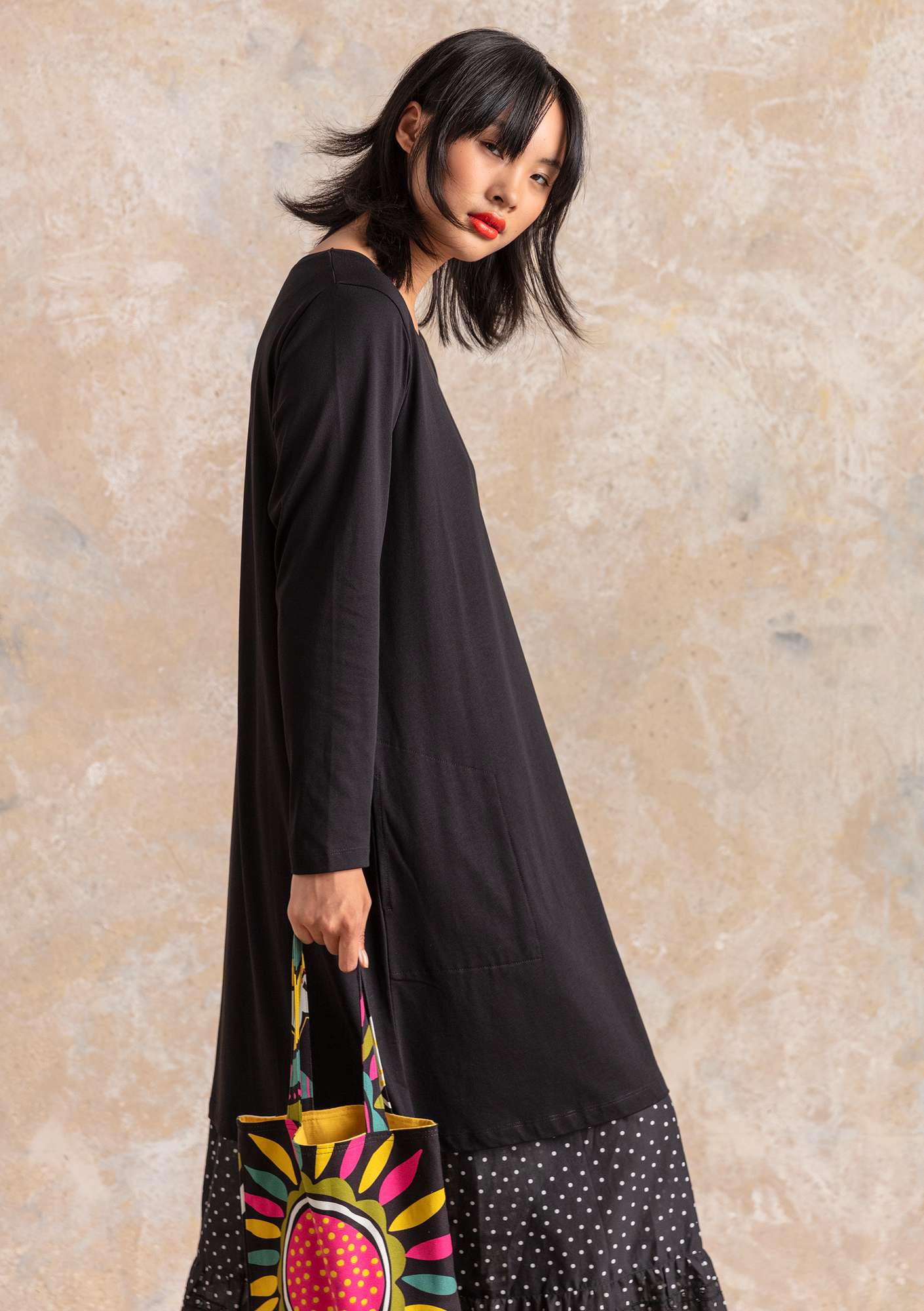 “Aria” organic cotton/modal jersey tunic black thumbnail