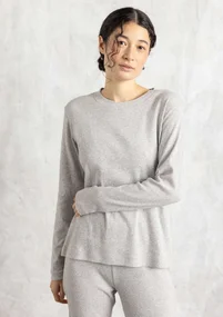 Jerseybluse i økologisk bomuldsrib - gråmeleret