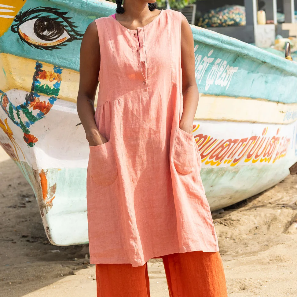 Sleeveless woven linen dress - lily