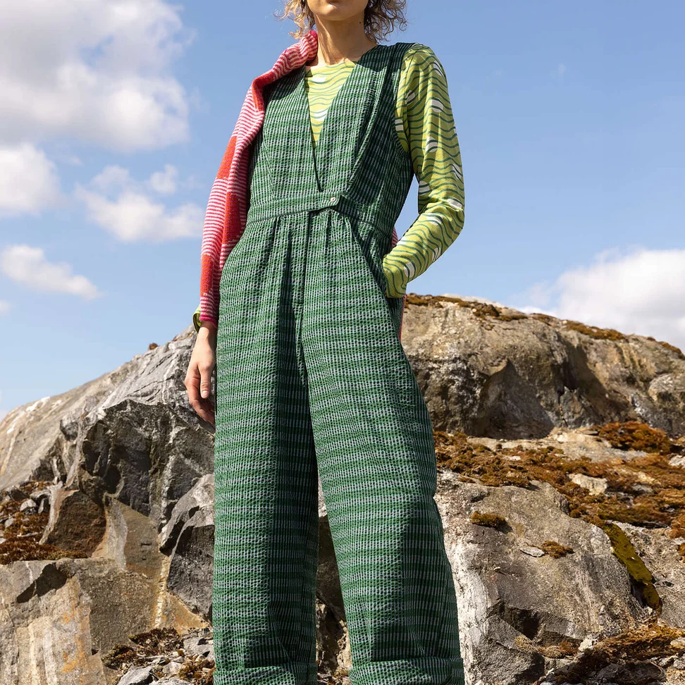 “Wavy” woven organic cotton jumpsuit - teal