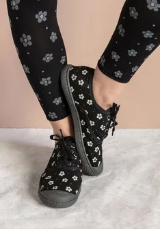 Tryckt sneaker "Belle" i bomullstyg - svart