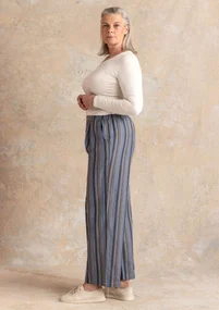 “Esme” woven organic cotton/linen trousers - iron grey/stripe