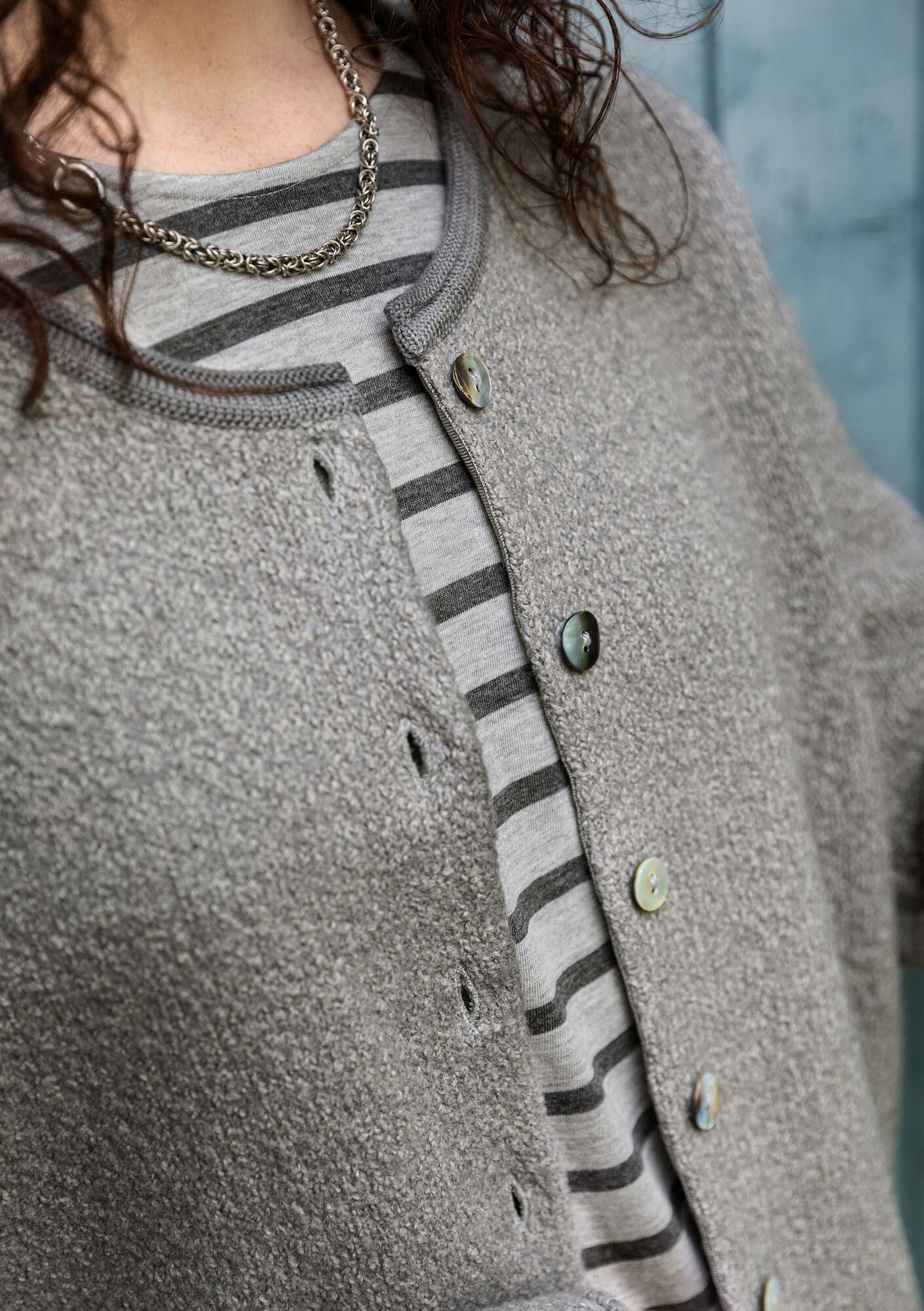 Striped top in organic cotton/modal light grey melange thumbnail