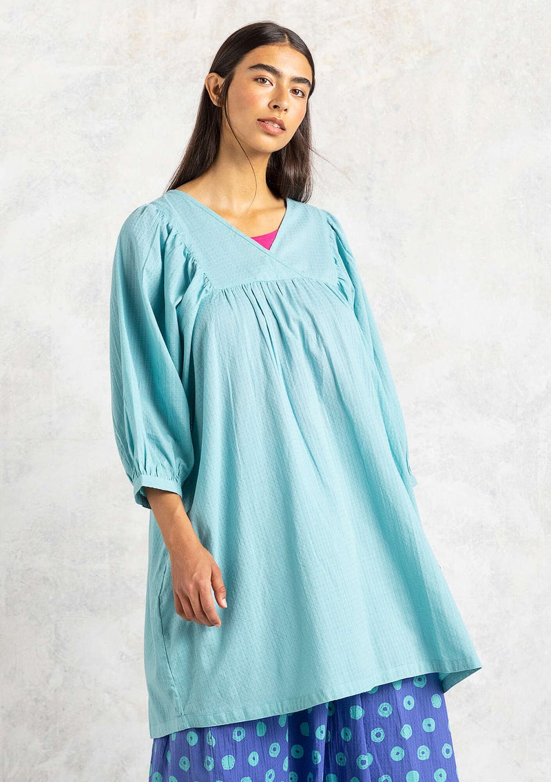 “Hilda” dress in woven organic cotton meadow stream