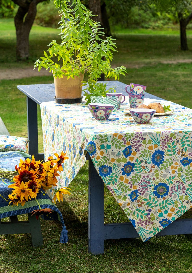 “Primavera” organic cotton tablecloth flax blue