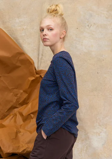 “Ebba” dotted/solid-colour cotton/elastane jersey top - dark aubergine/patterned
