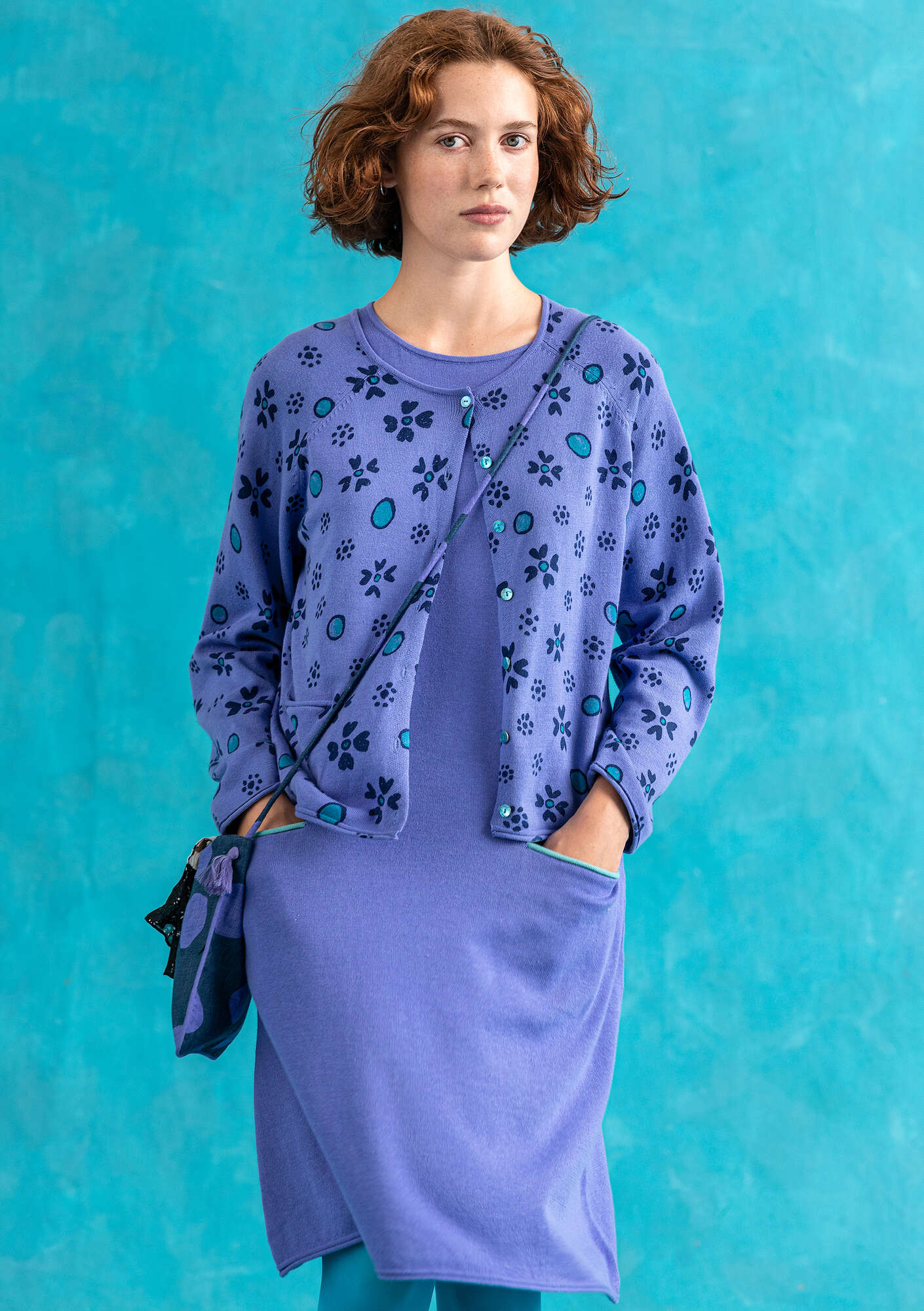 “Iris” knit tunic in organic/recycled cotton blue lotus thumbnail