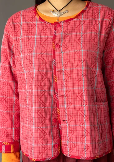 “Kerala” reversible checked organic cotton jacket - parrot red