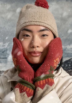 Handstrick-Handschuhe „Arktis“ aus Wolle - kürbis