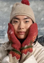 Handstrick-Handschuhe „Arktis“ aus Wolle - kürbis