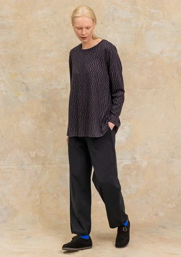 Gestreepte/effen tricot tuniek "Ellen" van biologisch katoen/modal - zwart/dessin