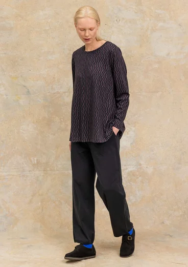Gestreepte/effen tricot tuniek "Ellen" van biologisch katoen/modal - zwart/dessin