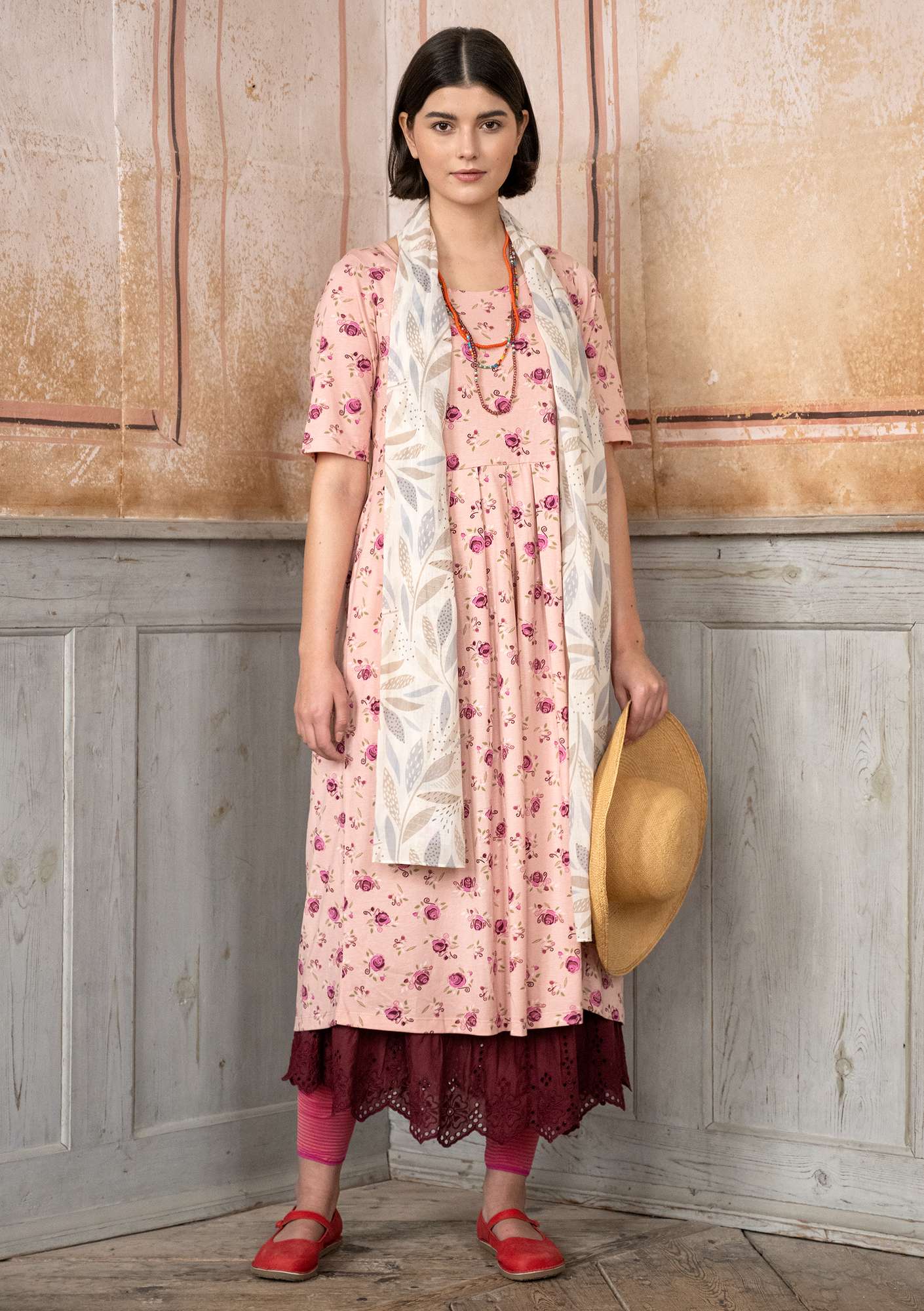 “Sofia” jersey dress in organic cotton/modal dusky pink thumbnail