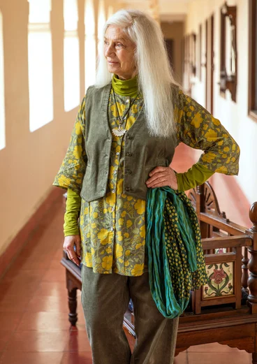 Pantalon en velours côtelé de coton biologique/élasthanne - laurier