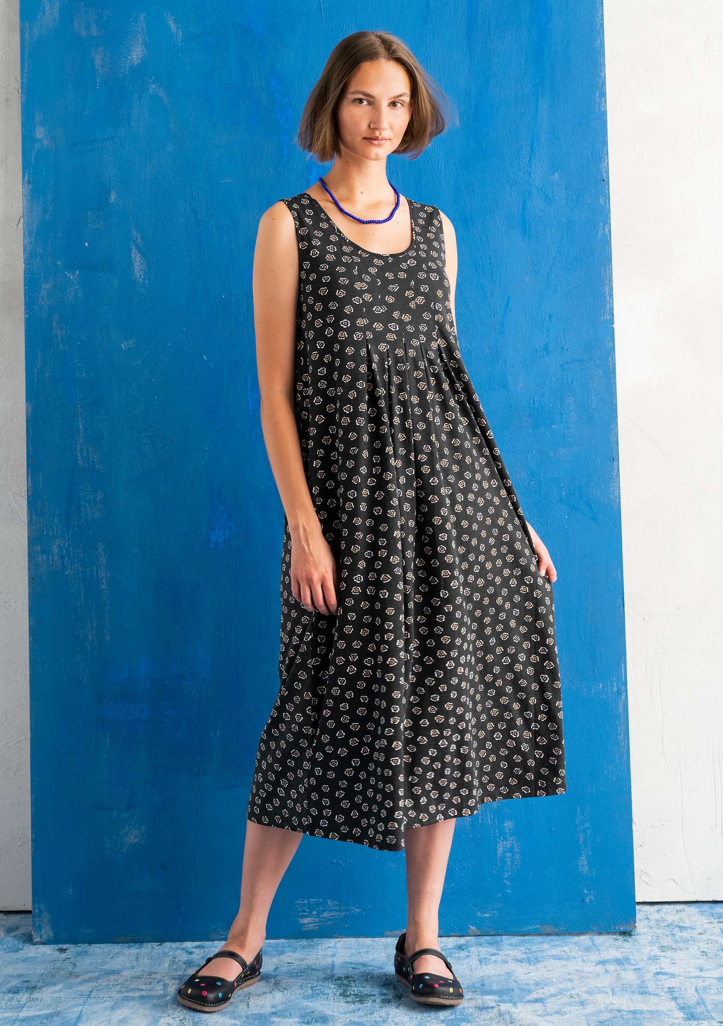 “Himmel” organic cotton/modal jersey dress  black/patterned thumbnail