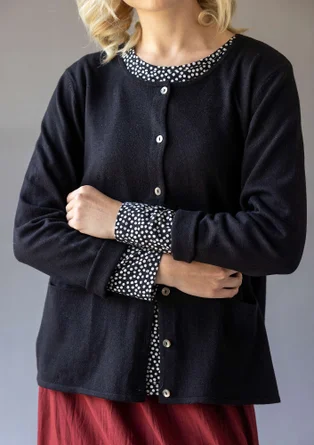“Sylvi” striped and solid-colour organic cotton/wool cardigan - black