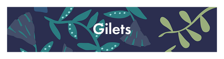 Un motif bleu avec le texte « Gilets » en blanc. 