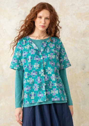 Blouse "Peggy" en coton biologique tissé - vert lagon/motif